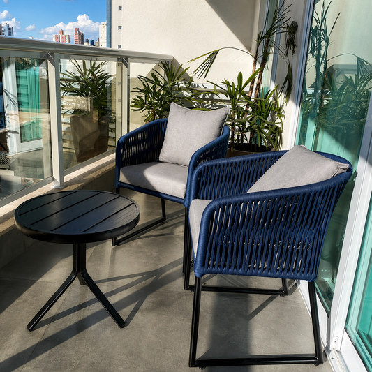 Conjunto Bali com 2 Poltronas e Mesa de Apoio Ripada
