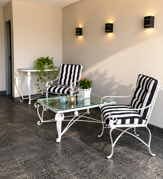 Conjunto Retrô Elegance em Ferro e Tecido Marítimo