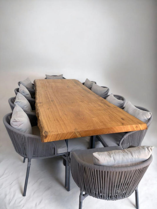 Conjunto Mesa Pranchão em Peroba Rosa + 8 Poltronas em Corda Náutica (Promoção)