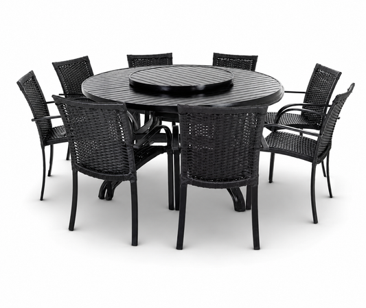 Conjunto de Mesa com Prato Giratório e 8 Cadeiras em Corda Náutica