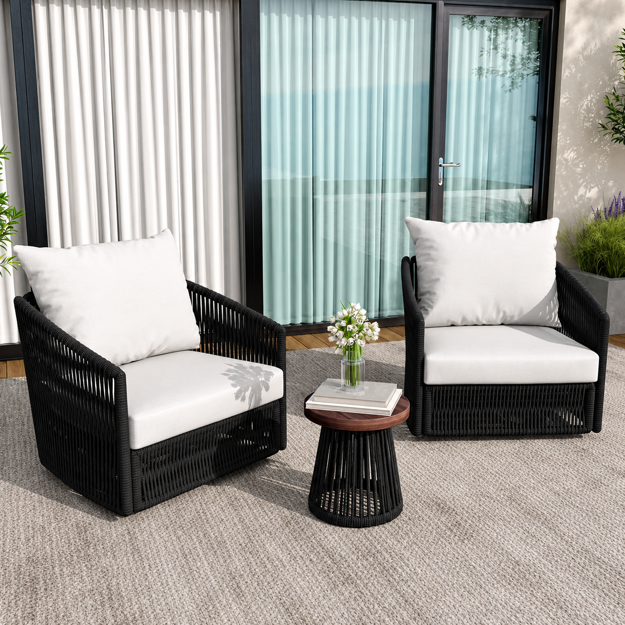 Conjunto Rebeca com 2 Poltronas e Mesa de Apoio