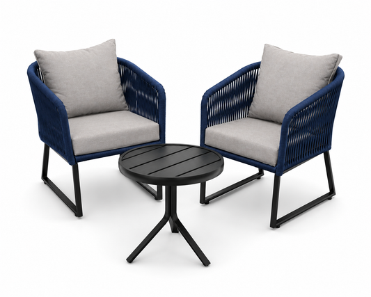 Conjunto Bali com 2 Poltronas e Mesa de Apoio Ripada