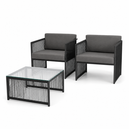 Conjunto Ribie com 2 Poltronas e Mesa de Centro em Corda Náutica